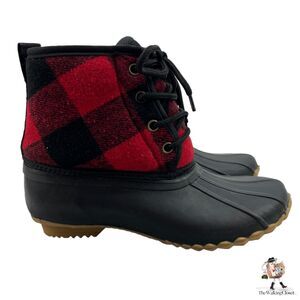 Western Chief Duck Boots Womens 7 Basic Buffalo Plaid 4-Eye Lace Up Rubber Sole